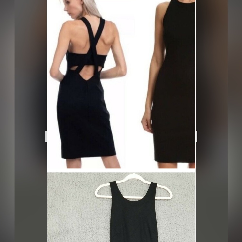 L'Agence Eve Black Cross Srappy Back Body Con LBD Dress Women's 8